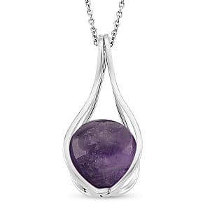 African Amethyst 23.00 ctw Pendant in Silvertone with Stainless Steel Necklace 20 Inches