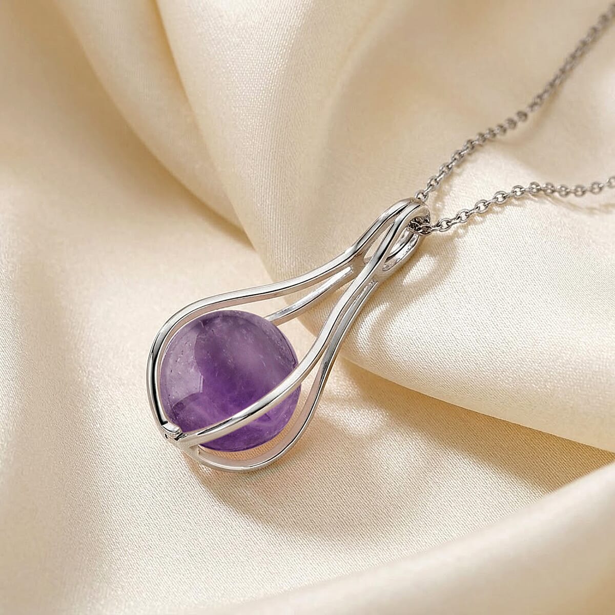 African Amethyst 23.00 ctw Pendant in Silvertone with Stainless Steel Necklace 20 Inches image number 1
