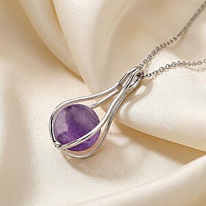 African Amethyst 23.00 ctw Pendant in Silvertone with Stainless Steel Necklace 20 Inches