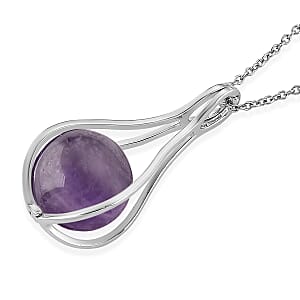 African Amethyst 23.00 ctw Pendant in Silvertone with Stainless Steel Necklace 20 Inches