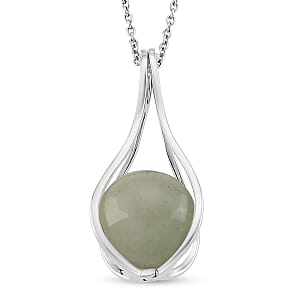 Green Aventurine 23.00 ctw Pendant in Silvertone with Stainless Steel Necklace 20 Inches