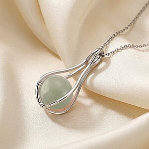 Green Aventurine 23.00 ctw Pendant in Silvertone with Stainless Steel Necklace 20 Inches