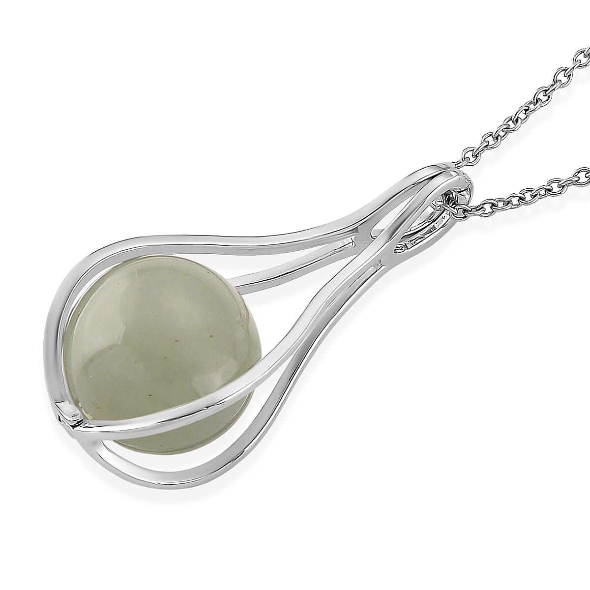 Green Aventurine 23.00 ctw Pendant in Silvertone with Stainless Steel Necklace 20 Inches image number 3