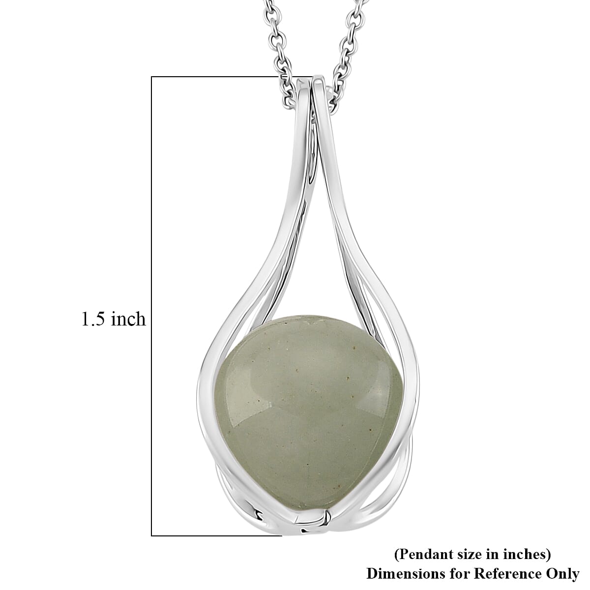 Green Aventurine 23.00 ctw Pendant in Silvertone with Stainless Steel Necklace 20 Inches image number 5
