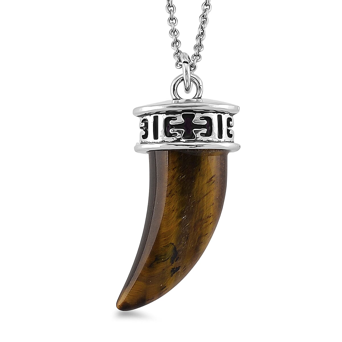 Yellow Tigers Eye 25.00 ctw Pendant in Silvertone with Stainless Steel Necklace 20 Inches