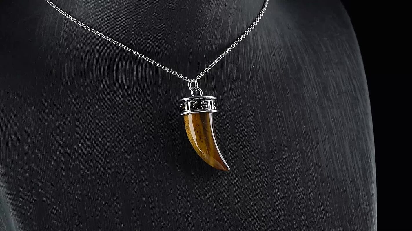 Yellow Tigers Eye Pendant in Silvertone with Stainless Steel Necklace (20 Inches) 25.00 ctw