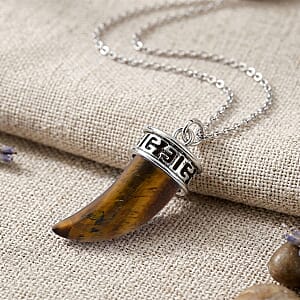 Yellow Tigers Eye 25.00 ctw Pendant in Silvertone with Stainless Steel Necklace 20 Inches