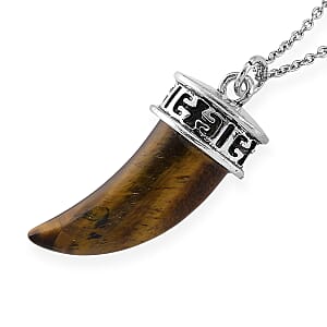 Yellow Tigers Eye 25.00 ctw Pendant in Silvertone with Stainless Steel Necklace 20 Inches