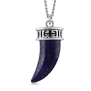 Lapis Lazuli 25.00 ctw Pendant in Silvertone with Stainless Steel Necklace 20 Inches