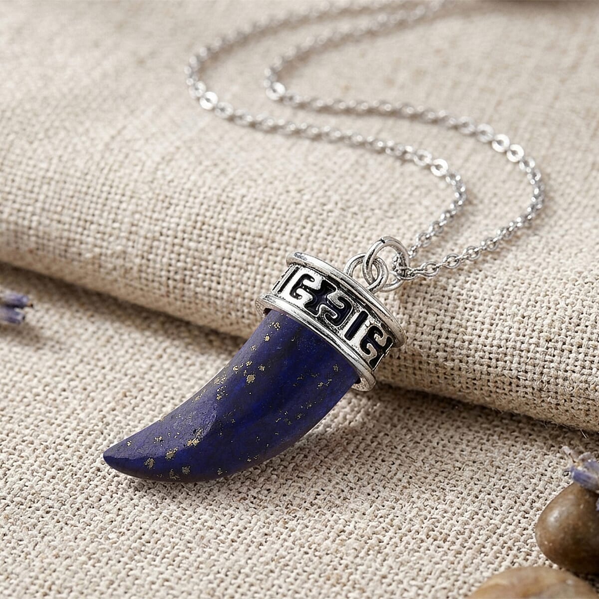 Lapis Lazuli 25.00 ctw Pendant in Silvertone with Stainless Steel Necklace 20 Inches image number 1