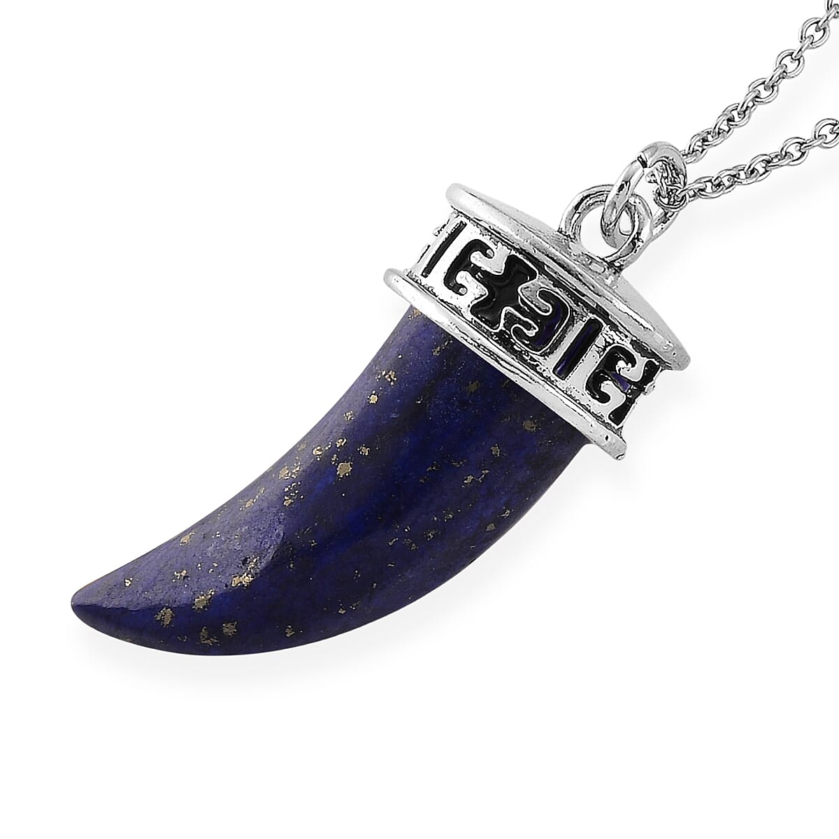 Lapis Lazuli 25.00 ctw Pendant in Silvertone with Stainless Steel Necklace 20 Inches image number 3
