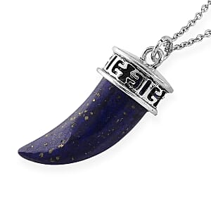 Lapis Lazuli 25.00 ctw Pendant in Silvertone with Stainless Steel Necklace 20 Inches