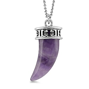 African Amethyst 25.00 ctw Pendant in Silvertone with Stainless Steel Necklace 20 Inches