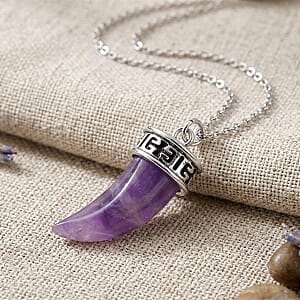 African Amethyst 25.00 ctw Pendant in Silvertone with Stainless Steel Necklace 20 Inches