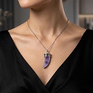 African Amethyst 25.00 ctw Pendant in Silvertone with Stainless Steel Necklace 20 Inches