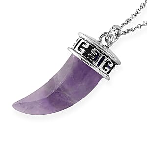 African Amethyst 25.00 ctw Pendant in Silvertone with Stainless Steel Necklace 20 Inches