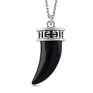 Black Obsidian 25.00 ctw Pendant in Silvertone with Stainless Steel Necklace 20 Inches