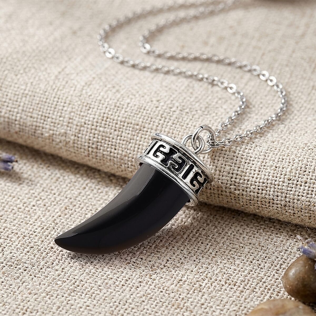 Black Obsidian 25.00 ctw Pendant in Silvertone with Stainless Steel Necklace 20 Inches image number 1