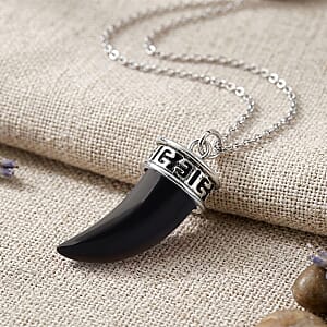 Black Obsidian 25.00 ctw Pendant in Silvertone with Stainless Steel Necklace 20 Inches