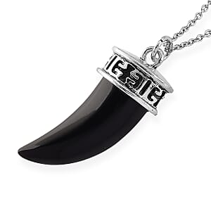 Black Obsidian 25.00 ctw Pendant in Silvertone with Stainless Steel Necklace 20 Inches