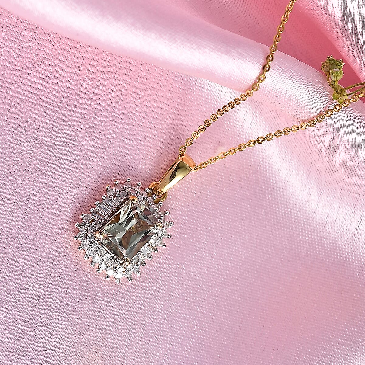 D'Joy AAA Turkizite and Diamond 2.20 ctw Pendant Necklace in 18K Vermeil Yellow Gold Over Sterling Silver 20 Inches image number 1