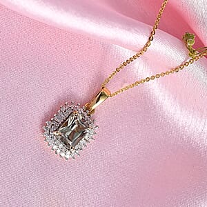 D'Joy AAA Turkizite and Diamond 2.20 ctw Pendant Necklace in 18K Vermeil Yellow Gold Over Sterling Silver 20 Inches