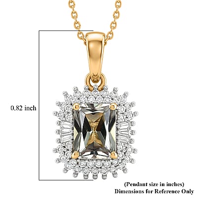 D'Joy AAA Turkizite and Diamond 2.20 ctw Sunset Halo Pendant Necklace in 18K Vermeil Yellow Gold Over Sterling Silver 20 Inches