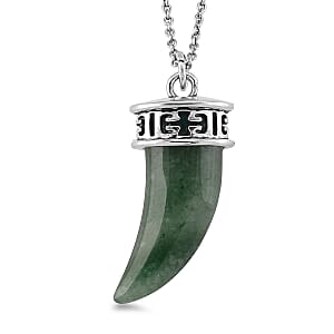 Green Aventurine 25.00 ctw Pendant in Silvertone with Stainless Steel Necklace 20 Inches