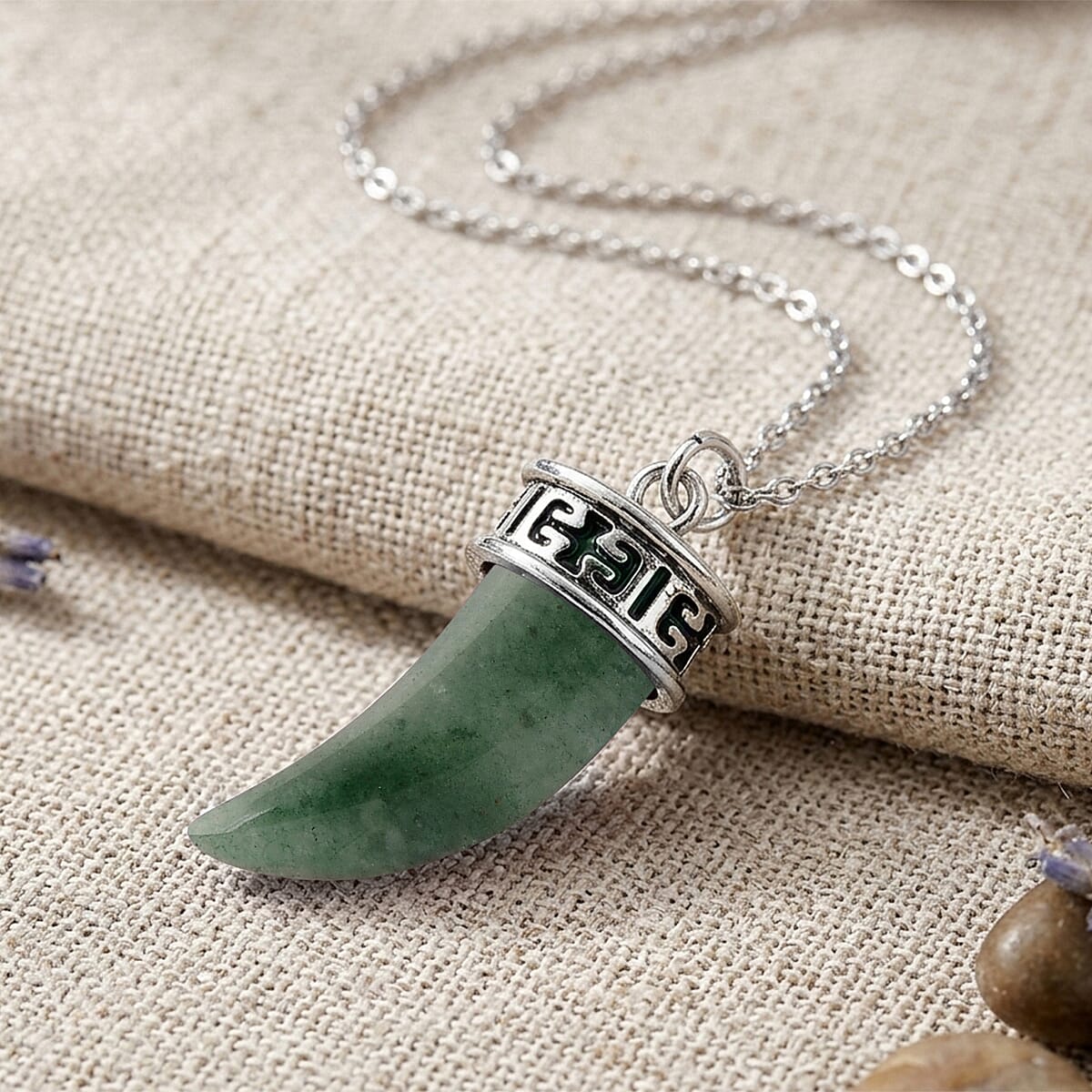 Green Aventurine 25.00 ctw Pendant in Silvertone with Stainless Steel Necklace 20 Inches image number 1