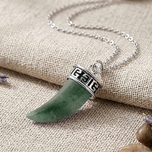 Green Aventurine 25.00 ctw Pendant in Silvertone with Stainless Steel Necklace 20 Inches