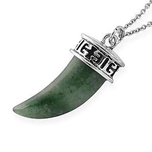 Green Aventurine 25.00 ctw Pendant in Silvertone with Stainless Steel Necklace 20 Inches