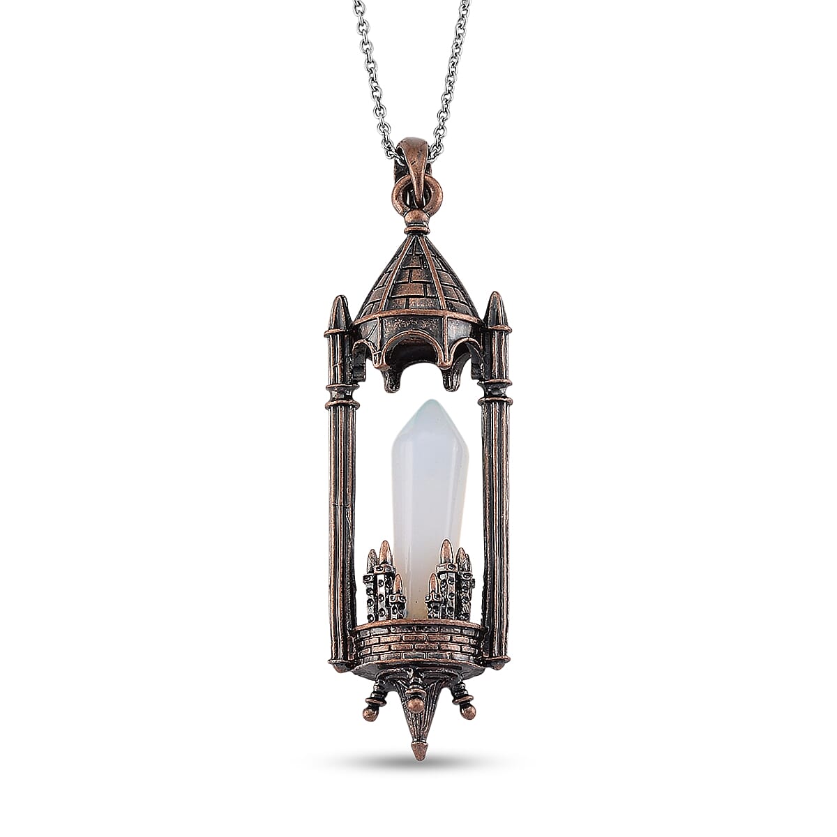 Opalite 28.00 ctw Pendant in Silvertone with Stainless Steel Necklace 20 Inches