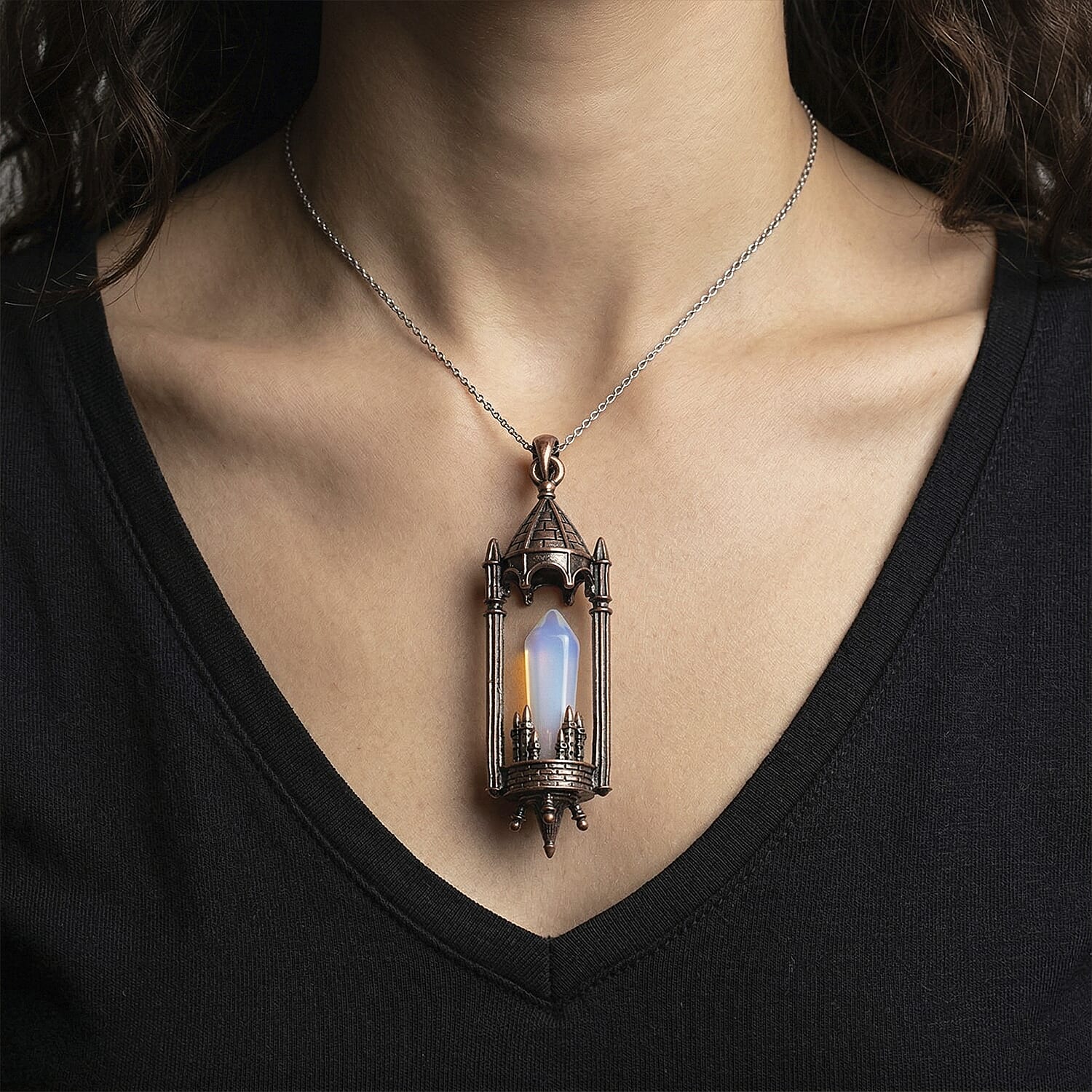 Opalite 28.00 ctw Pendant in Silvertone with Stainless Steel Necklace 20 Inches