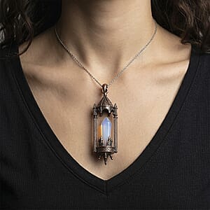 Opalite 28.00 ctw Pendant in Silvertone with Stainless Steel Necklace 20 Inches