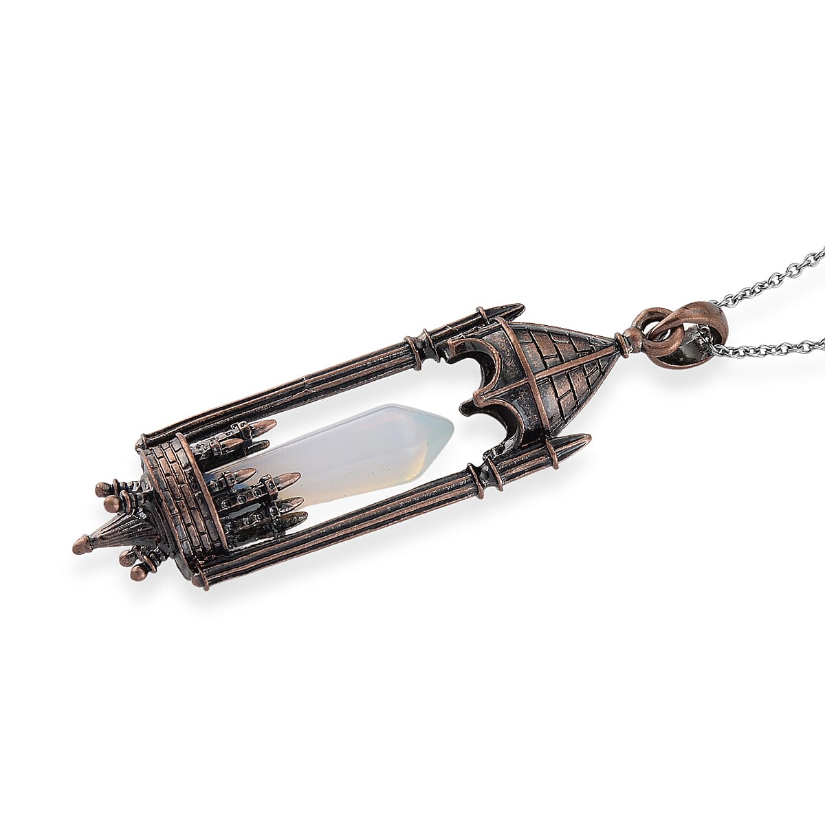 Opalite 28.00 ctw Pendant in Silvertone with Stainless Steel Necklace 20 Inches