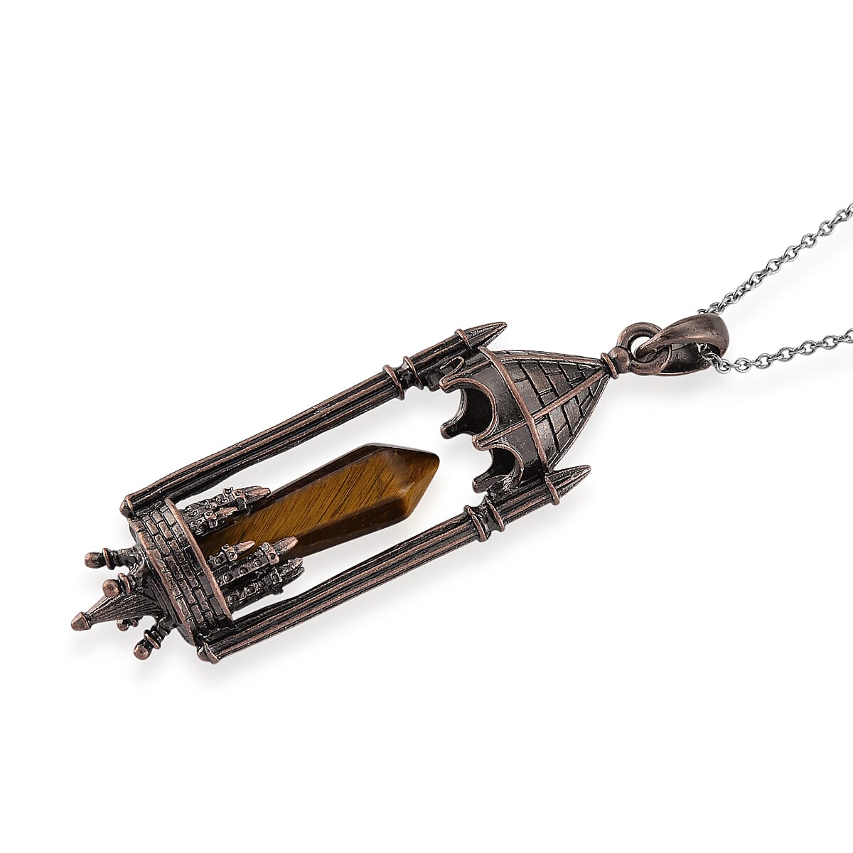 Yellow Tigers Eye 28.00 ctw Pendant in Silvertone with Stainless Steel Necklace 20 Inches image number 3