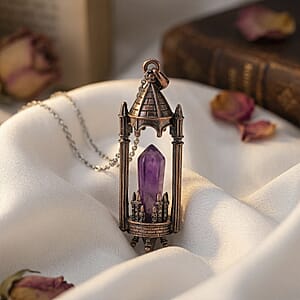 African Amethyst 28.00 ctw Pendant in Silvertone with Stainless Steel Necklace 20 Inches