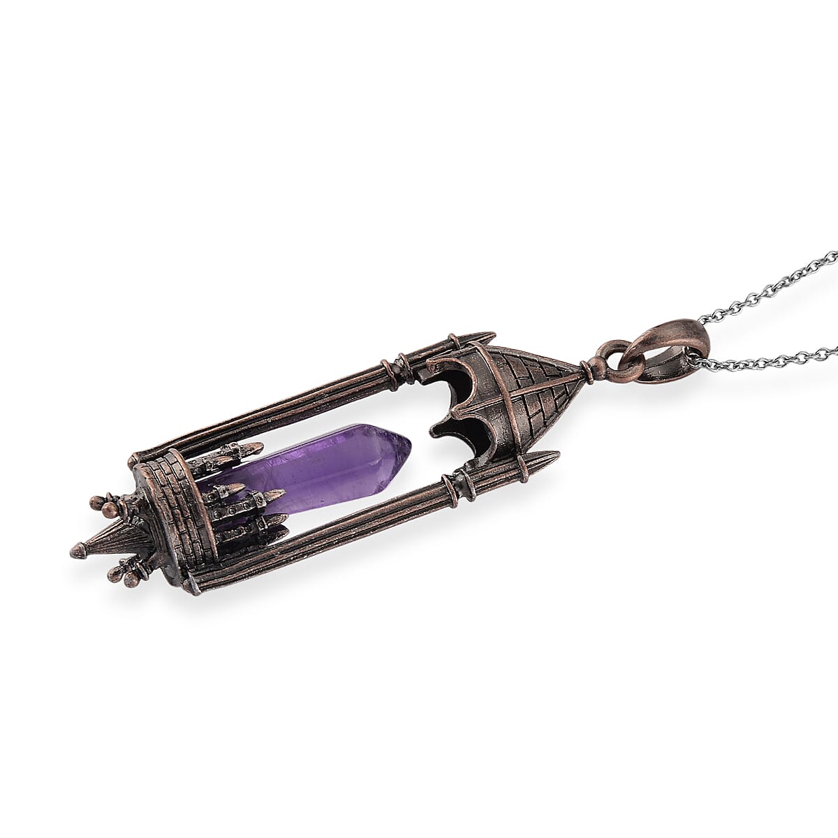 African Amethyst 28.00 ctw Pendant in Silvertone with Stainless Steel Necklace 20 Inches image number 3