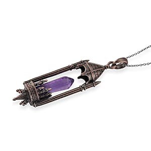African Amethyst 28.00 ctw Pendant in Silvertone with Stainless Steel Necklace 20 Inches