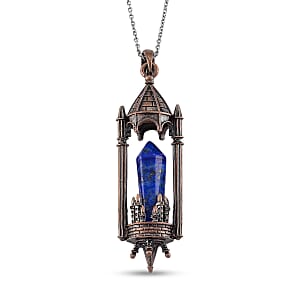 Lapis Lazuli 28.00 ctw Pendant in Silvertone with Stainless Steel Necklace 20 Inches