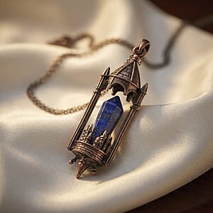 Lapis Lazuli 28.00 ctw Pendant in Silvertone with Stainless Steel Necklace 20 Inches