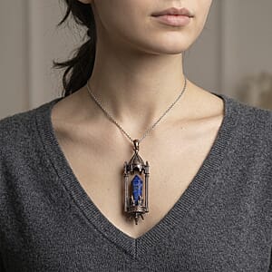Lapis Lazuli 28.00 ctw Pendant in Silvertone with Stainless Steel Necklace 20 Inches