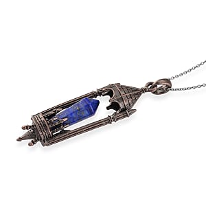 Lapis Lazuli 28.00 ctw Pendant in Silvertone with Stainless Steel Necklace 20 Inches