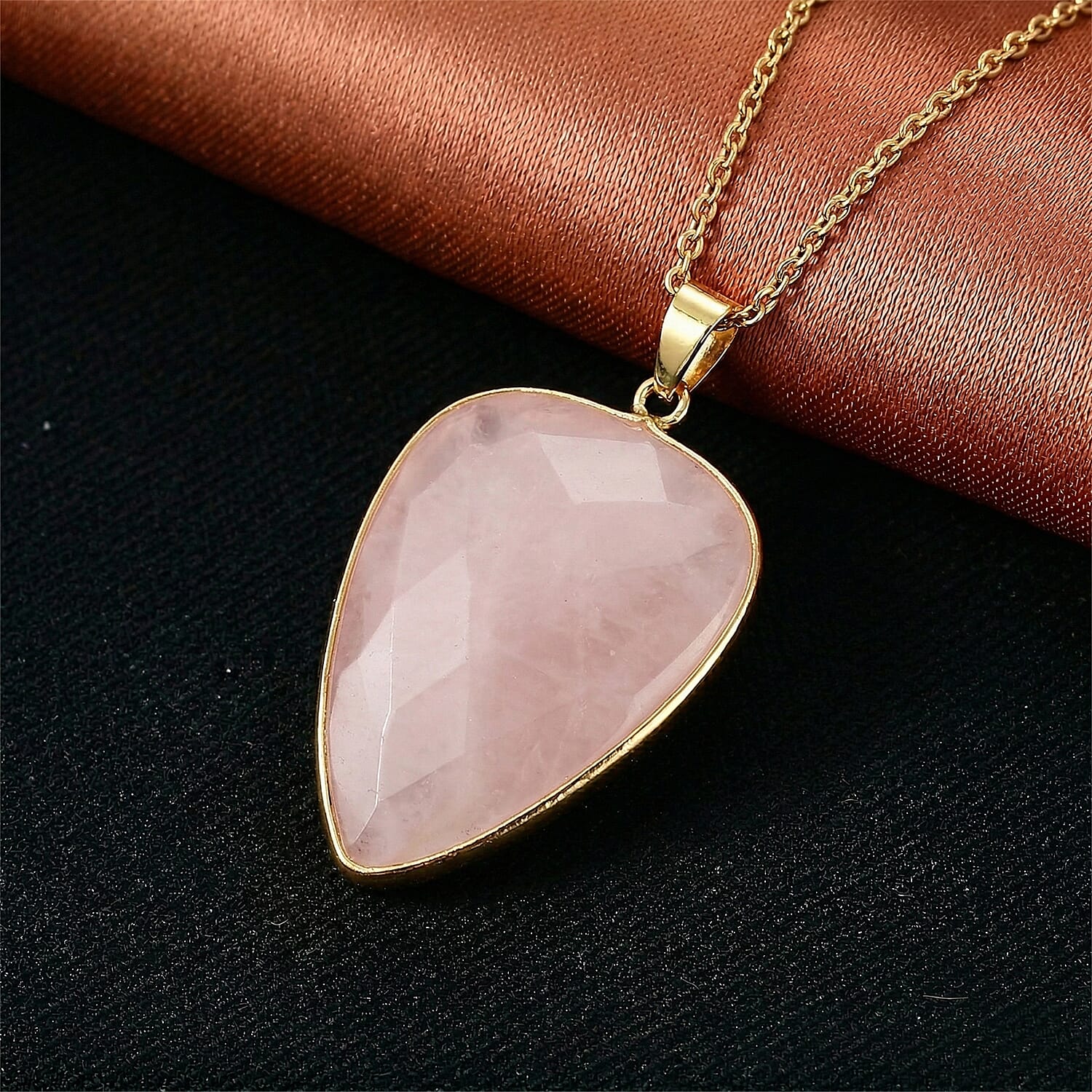 Galilea Rose Quartz 40.00 ctw Pendant in Goldtone with ION Plated YG Stainless Steel Necklace 20 Inches