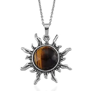 Yellow Tigers Eye 18.00 ctw Pendant in Silvertone with Stainless Steel Necklace 20 Inches