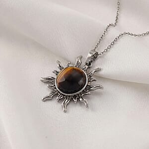 Yellow Tigers Eye 18.00 ctw Pendant in Silvertone with Stainless Steel Necklace 20 Inches