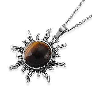 Yellow Tigers Eye 18.00 ctw Pendant in Silvertone with Stainless Steel Necklace 20 Inches