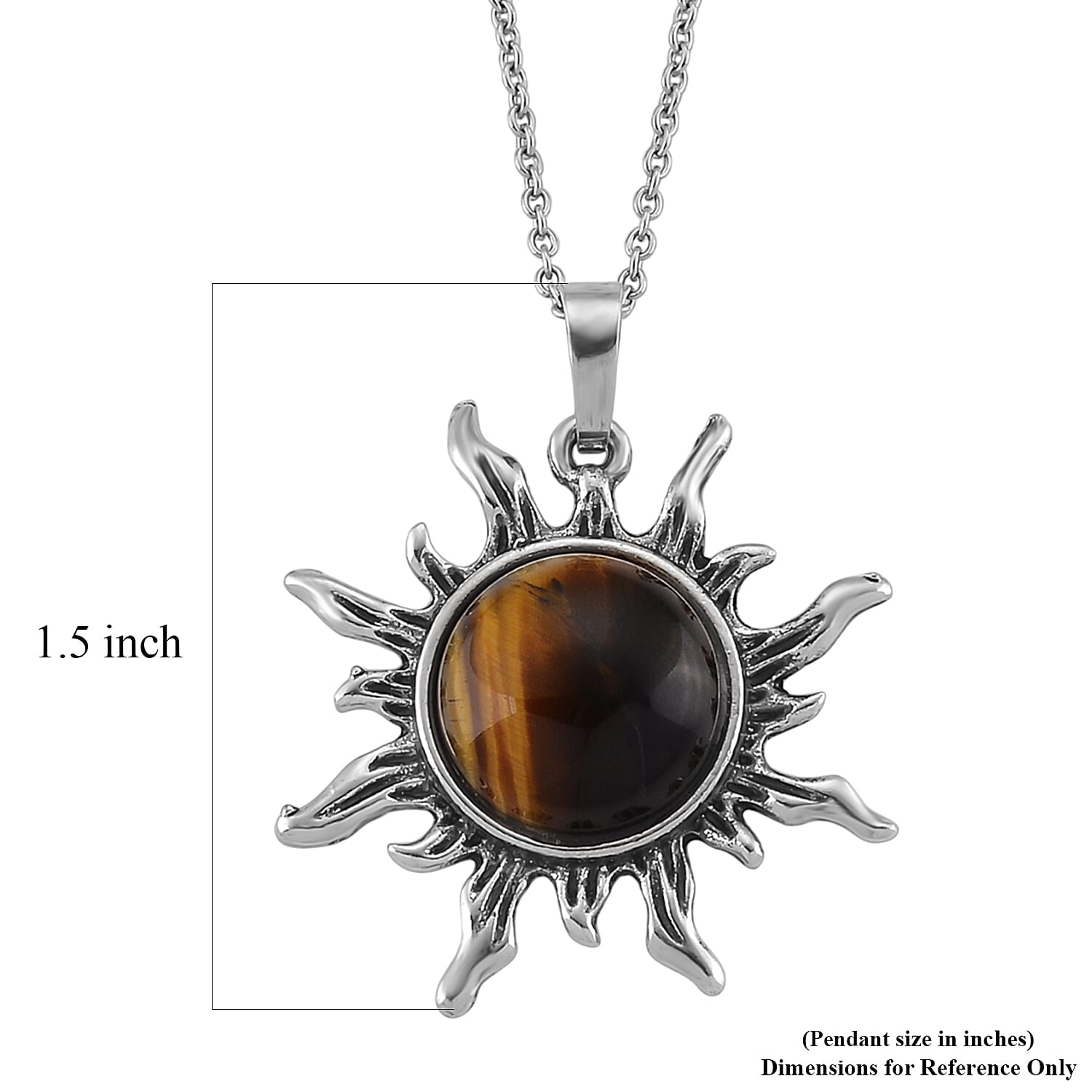 Yellow Tigers Eye 18.00 ctw Pendant in Silvertone with Stainless Steel Necklace 20 Inches