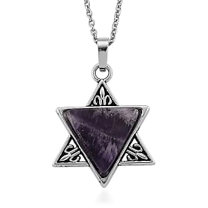 African Amethyst 8.00 ctw Pendant in Silvertone with Stainless Steel Necklace 20 Inches