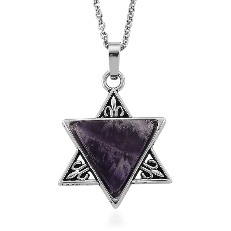 African Amethyst 8.00 ctw Pendant in Silvertone with Stainless Steel Necklace 20 Inches